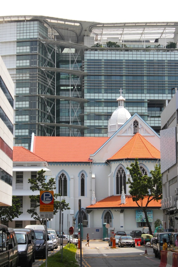 Colonial Contemporary - St John's Church on Queen Street juxtaposed against the National Library.